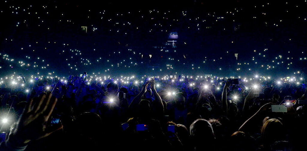Crowd at concert with lights